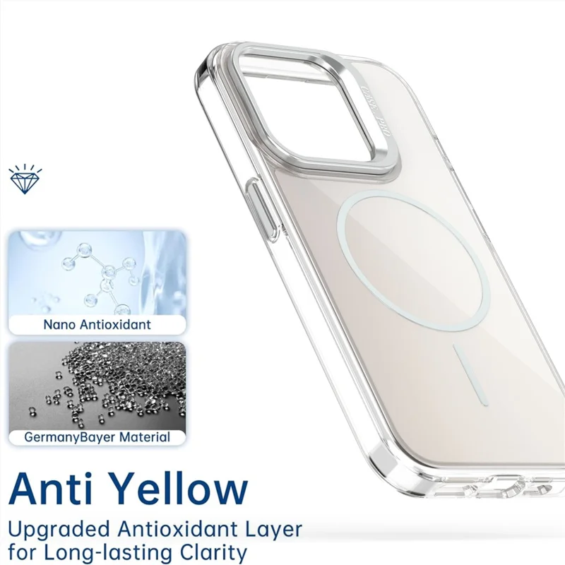 Coque pour iPhone 15 Pro Compatible avec MagSafe TPU + Coque de Téléphone Acrylique Dégradée avec Support - Blanc