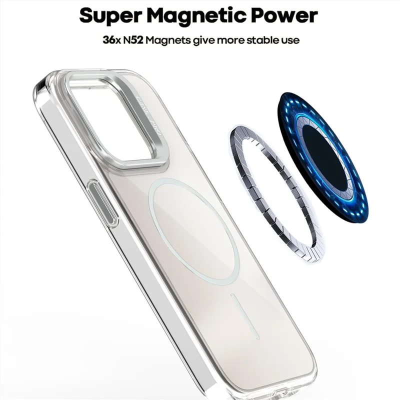 Coque pour iPhone 15 Pro Compatible avec MagSafe TPU + Coque de Téléphone Acrylique Dégradée avec Support - Blanc
