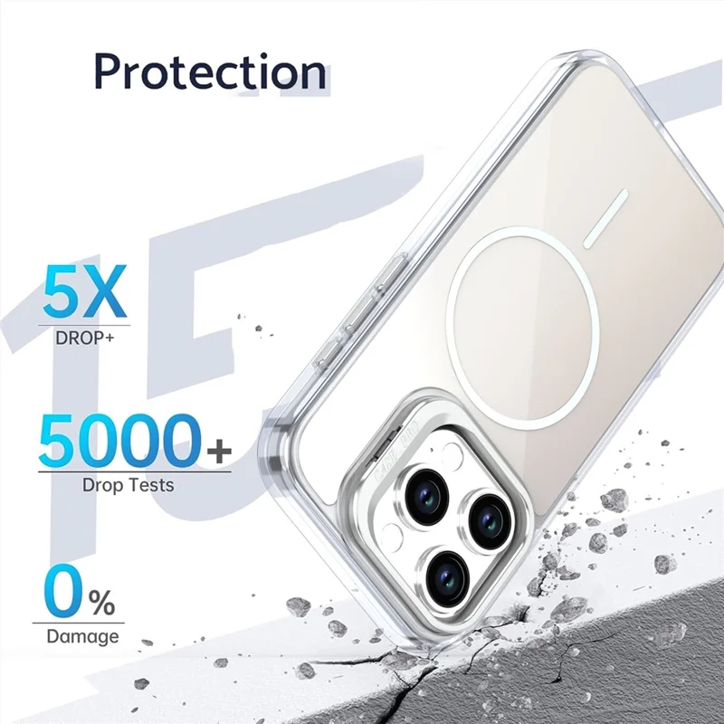 Coque pour iPhone 15 Pro Compatible avec MagSafe TPU + Coque de Téléphone Acrylique Dégradée avec Support - Blanc