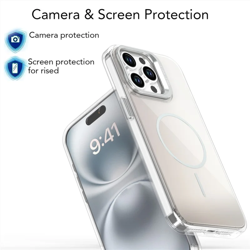 Coque pour iPhone 15 Pro Max Compatible avec MagSafe TPU + Acrylique Dégradé avec Support de Téléphone - Blanc