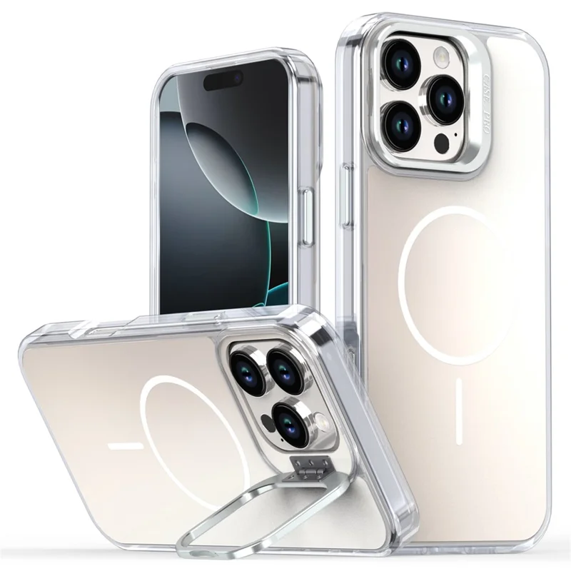 Étui pour iPhone 16 Pro Max Compatible avec MagSafe TPU + Coque de téléphone en Acrylique avec Cadre d'Objectif et Support - Blanc