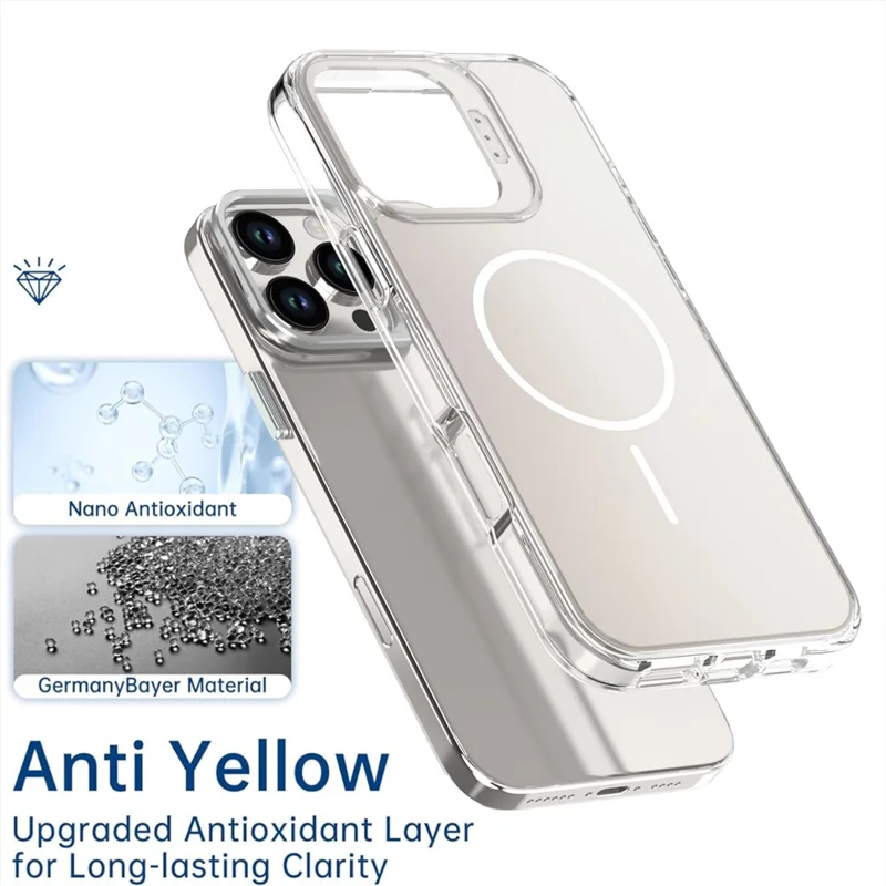 Étui pour iPhone 16 Pro Max Compatible avec MagSafe TPU + Coque de téléphone en Acrylique avec Cadre d'Objectif et Support - Blanc