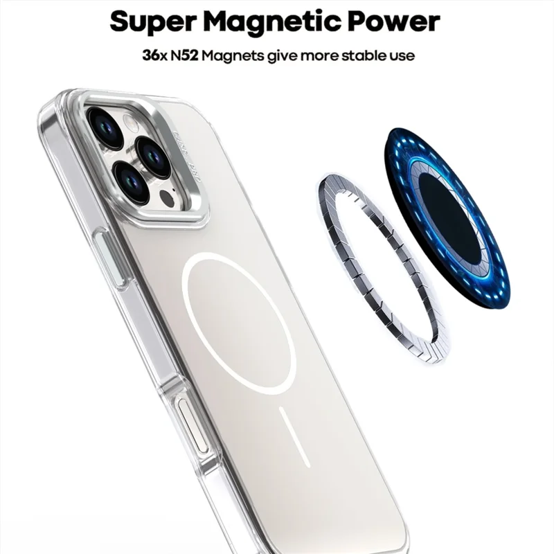 Étui pour iPhone 16 Pro Max Compatible avec MagSafe TPU + Coque de téléphone en Acrylique avec Cadre d'Objectif et Support - Blanc