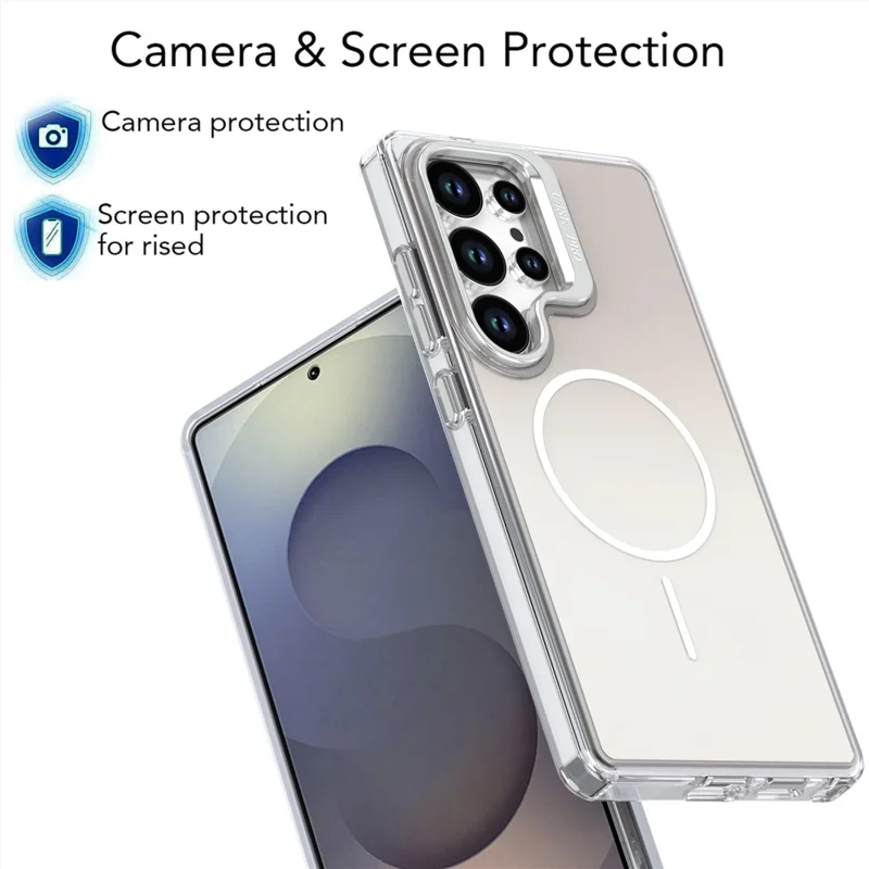 Для чехла Samsung Galaxy S23 Ultra совместимый с MagSafe TPU + Акриловая градиентная телефонная крышка с подставкой - Белый