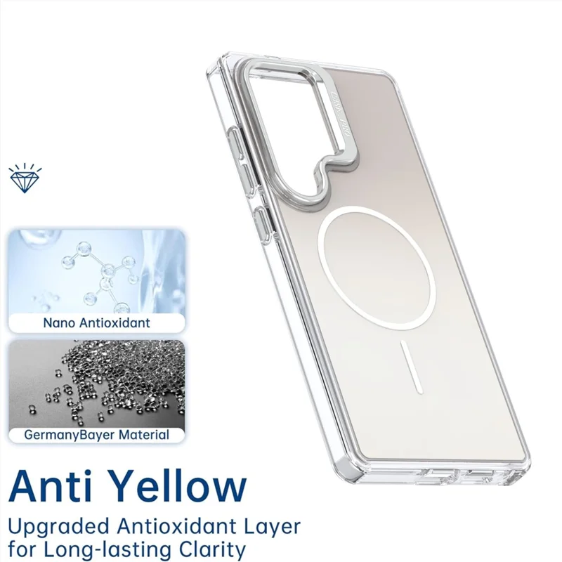 Étui pour Samsung Galaxy S24 Ultra Compatible avec MagSafe TPU + Coque de téléphone en acrylique dégradé avec support - Blanc