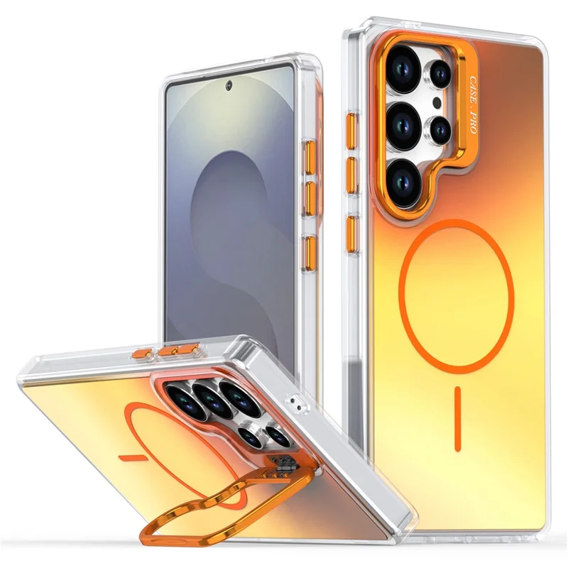 For Samsung Galaxy S25 Ultra Magnetic Case TPU + Acrylic Gradient Phone Cover with Kickstand - Orange