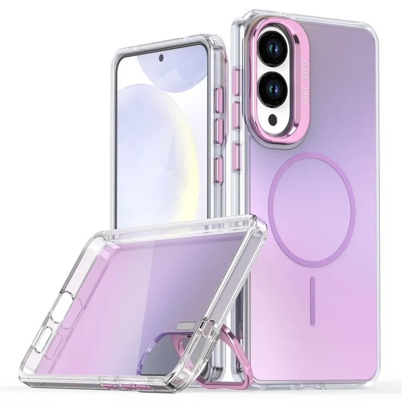 For Samsung Galaxy S25 Edge Magnetic Case TPU + Acrylic Gradient Phone Cover with Kickstand - Purple