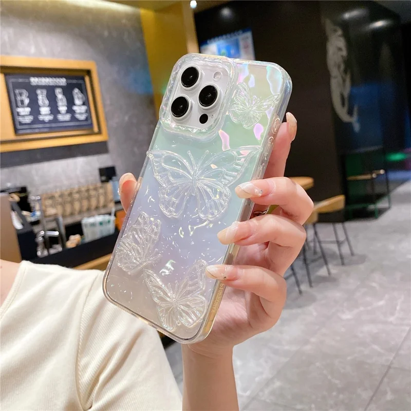 Capa para iPhone 15 Pro Max Design de Borboleta 3D a Laser Antichoque Capa de Telefone TPU