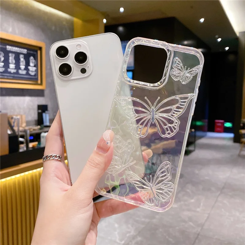Capa para iPhone 15 Pro Max Design de Borboleta 3D a Laser Antichoque Capa de Telefone TPU