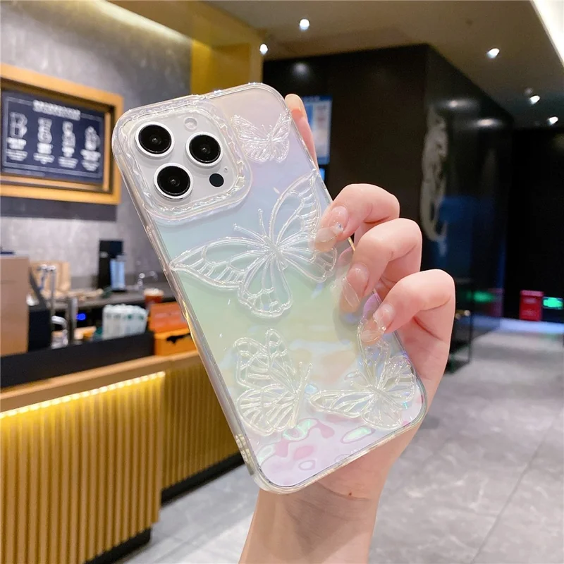 Capa para iPhone 15 Pro Max Design de Borboleta 3D a Laser Antichoque Capa de Telefone TPU