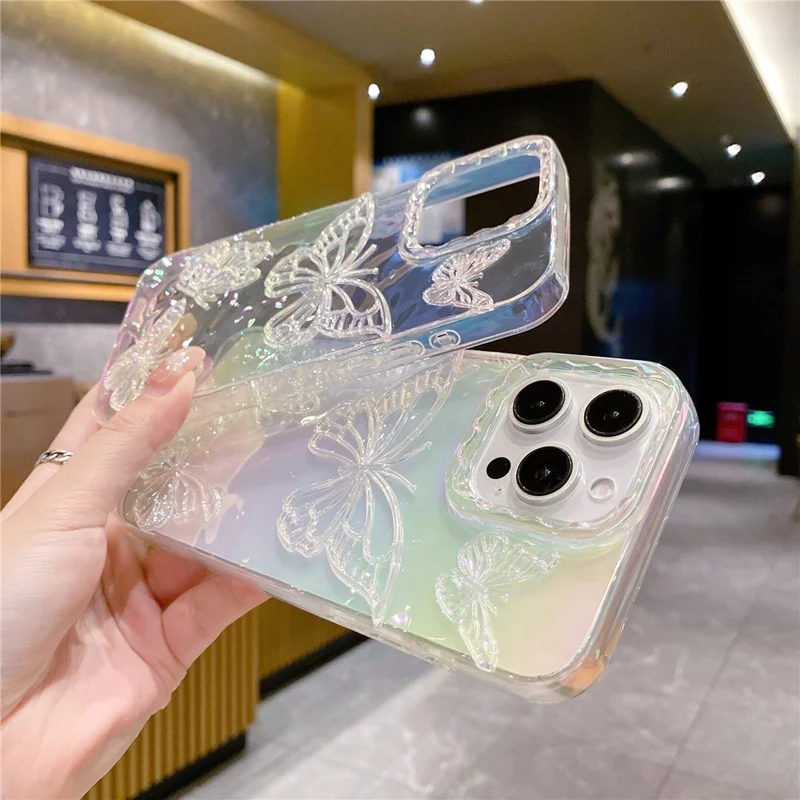 Capa para iPhone 15 Pro Max Design de Borboleta 3D a Laser Antichoque Capa de Telefone TPU
