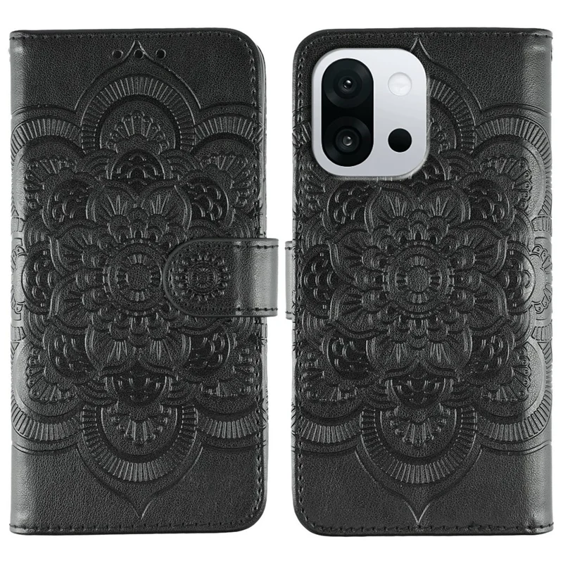 For OnePlus 13T 5G Case PU Leather Mandala Imprinted Design Wallet Phone Cover with Wrist Strap - Black