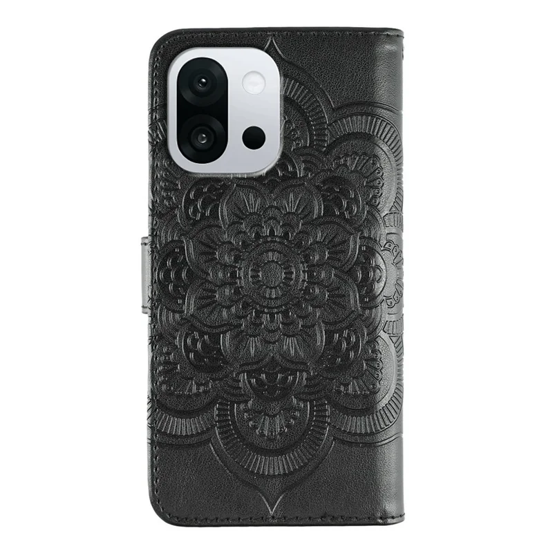 For OnePlus 13T 5G Case PU Leather Mandala Imprinted Design Wallet Phone Cover with Wrist Strap - Black