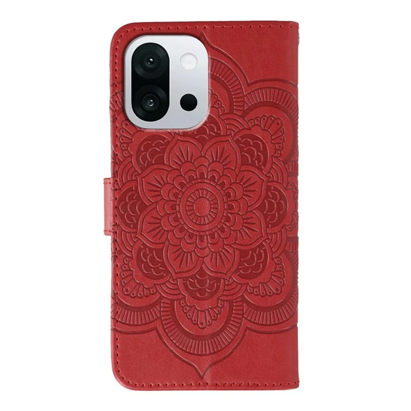 For OnePlus 13T 5G Case PU Leather Mandala Imprinted Design Wallet Phone Cover with Wrist Strap - Red