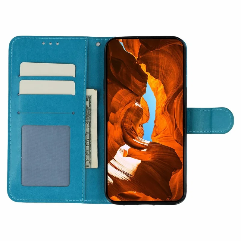 For Oppo Reno14 F 5G Case PU Leather Flip Wallet Phone Cover with Strap - Blue