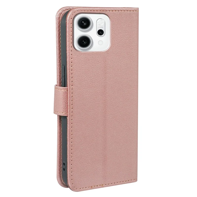 For Oppo Reno14 F 5G Case RFID Blocking Wallet Litchi Texture Leather Phone Cover Magnetic Clasp - Rose Gold