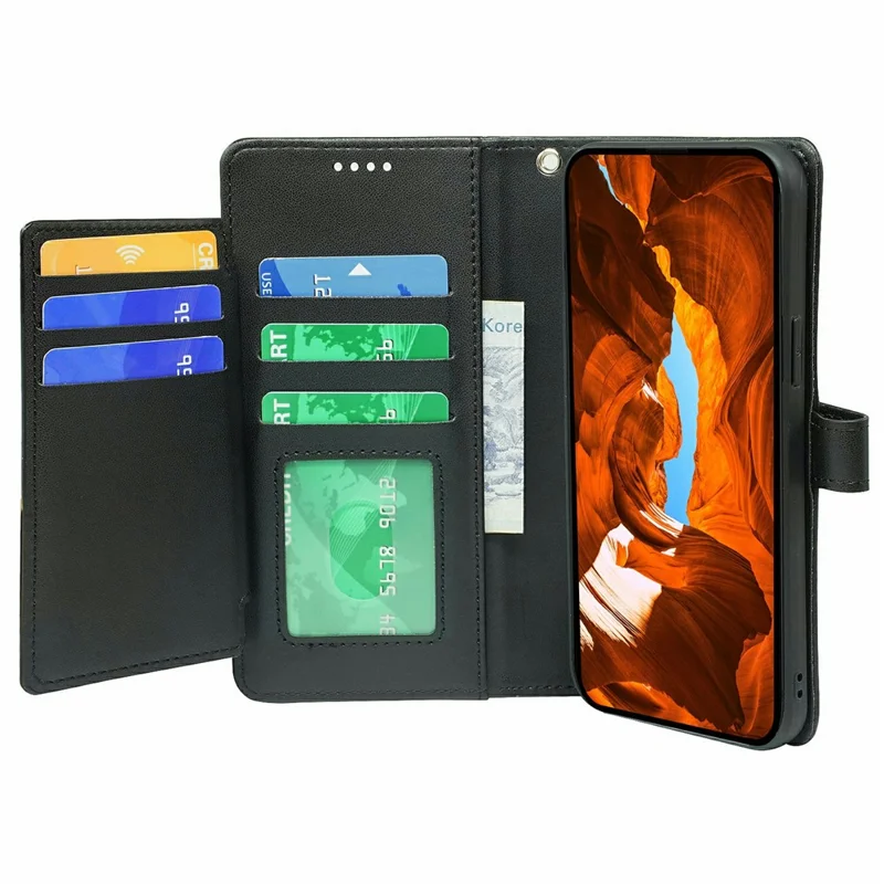 For Oppo Reno14 Pro 5G (Global) Case with 9 Card Slots PU Leather Stand Phone Cover - Black