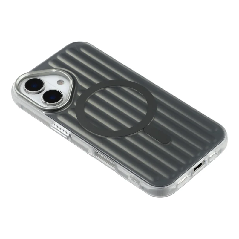 Cover per iPhone 16 Compatibile con MagSafe, Texture Valigia, Cover Posteriore in TPU con Finitura Opaca - Grigio