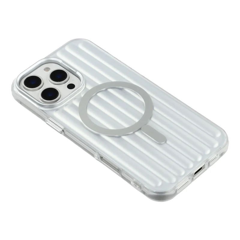 For iPhone 16 Pro Case Compatible with MagSafe Luggage Texture IMD TPU Phone Back Cover - Silver