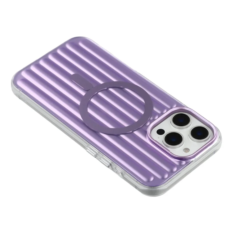 For iPhone 15 Pro Case Compatible with MagSafe Luggage Texture IMD TPU Phone Back Cover - Purple
