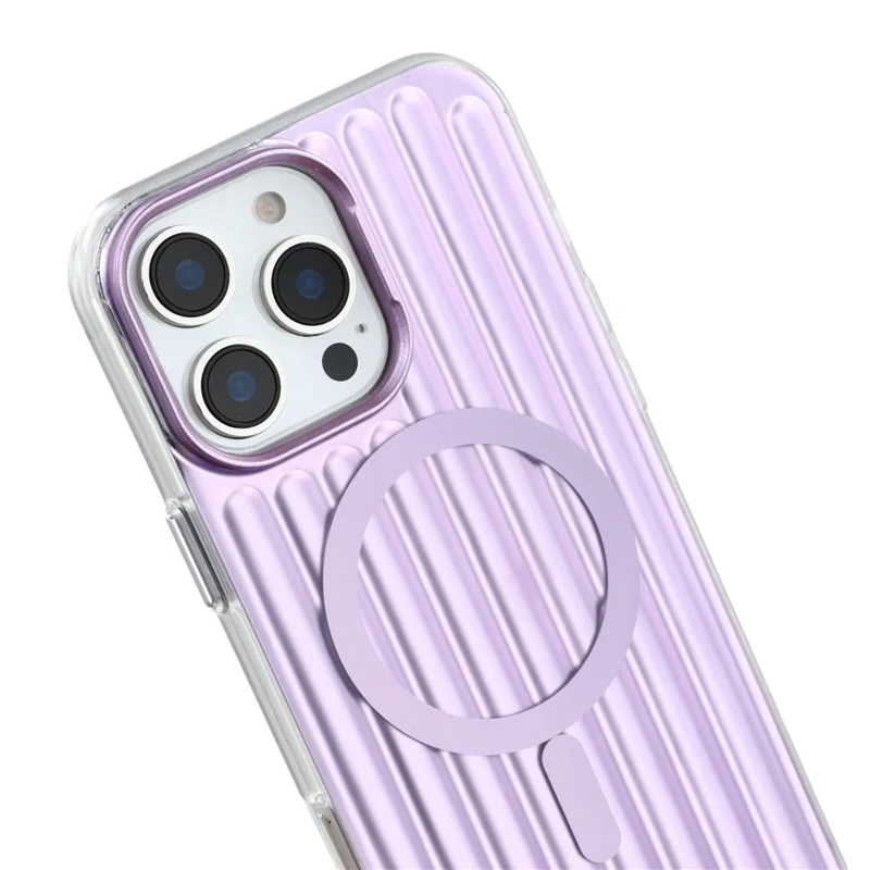 For iPhone 15 Pro Case Compatible with MagSafe Luggage Texture IMD TPU Phone Back Cover - Purple