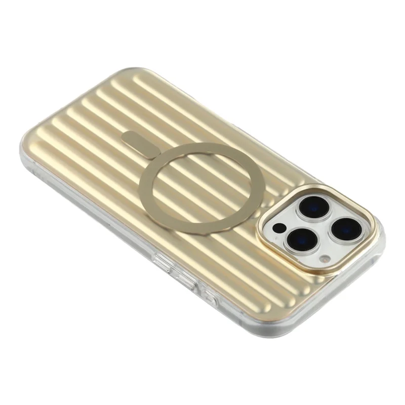 For iPhone 15 Pro Max Case Compatible with MagSafe Luggage Texture IMD TPU Phone Back Cover - Gold