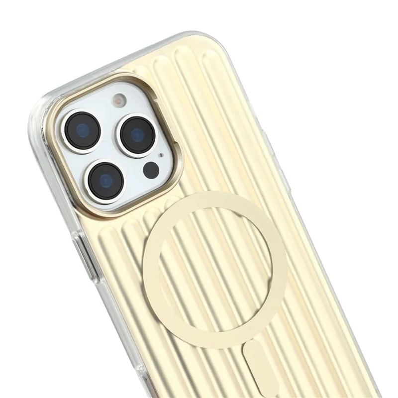 For iPhone 15 Pro Max Case Compatible with MagSafe Luggage Texture IMD TPU Phone Back Cover - Gold