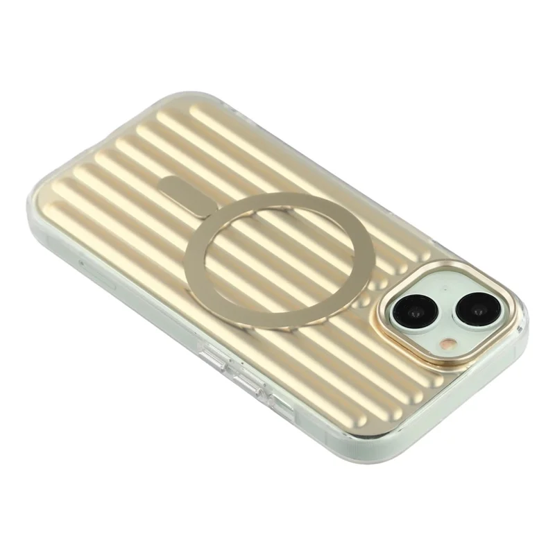 For iPhone 15 Case Compatible with MagSafe Luggage Texture IMD TPU Phone Back Cover - Gold