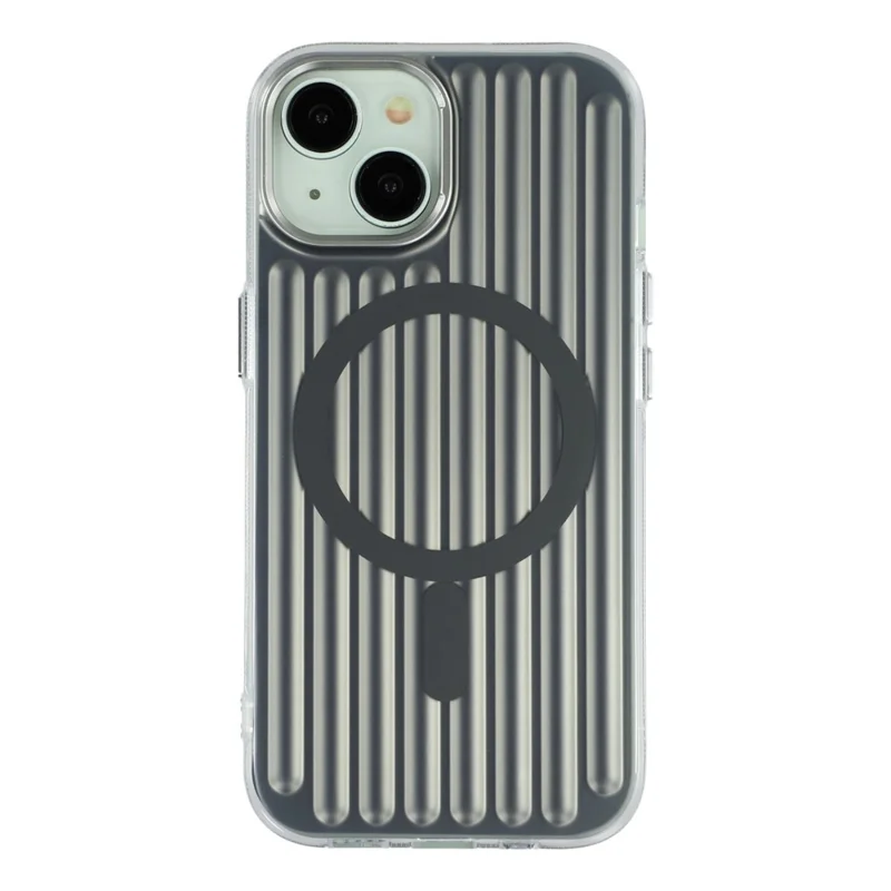 For iPhone 15 Case Compatible with MagSafe Luggage Texture IMD TPU Phone Back Cover - Grey