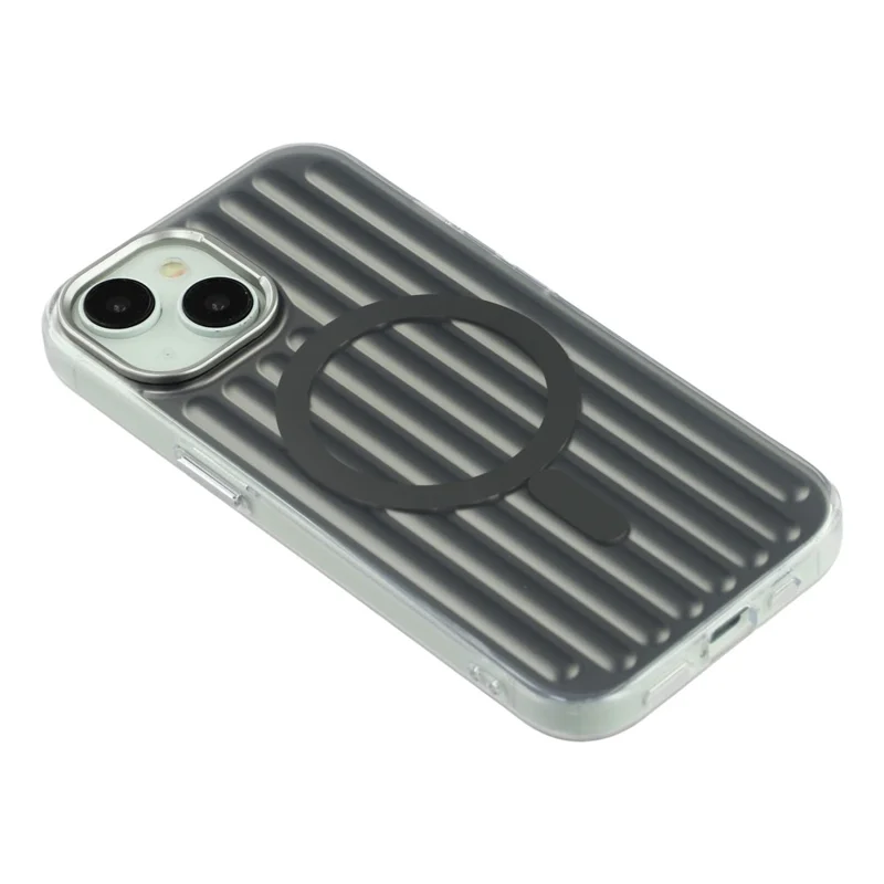 For iPhone 15 Case Compatible with MagSafe Luggage Texture IMD TPU Phone Back Cover - Grey