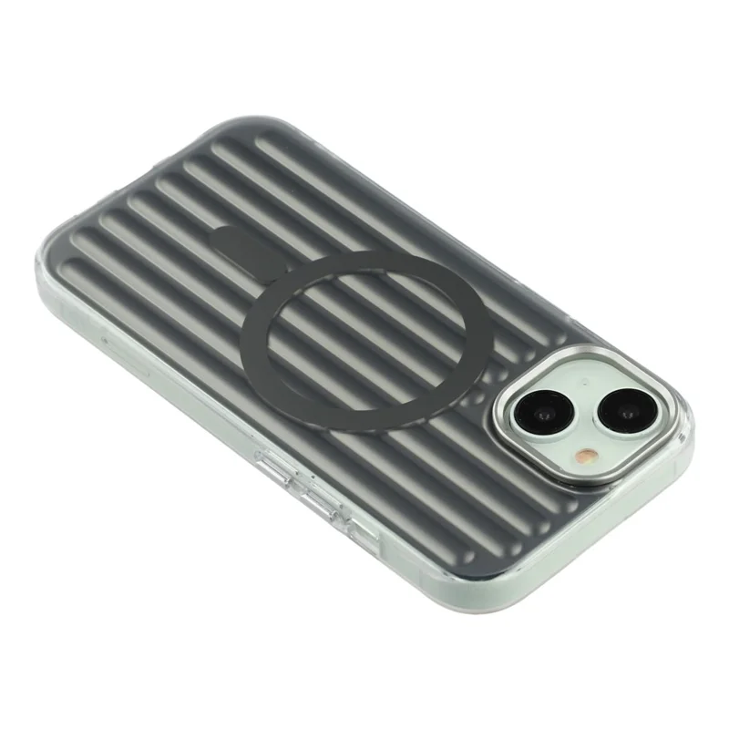 For iPhone 15 Case Compatible with MagSafe Luggage Texture IMD TPU Phone Back Cover - Grey