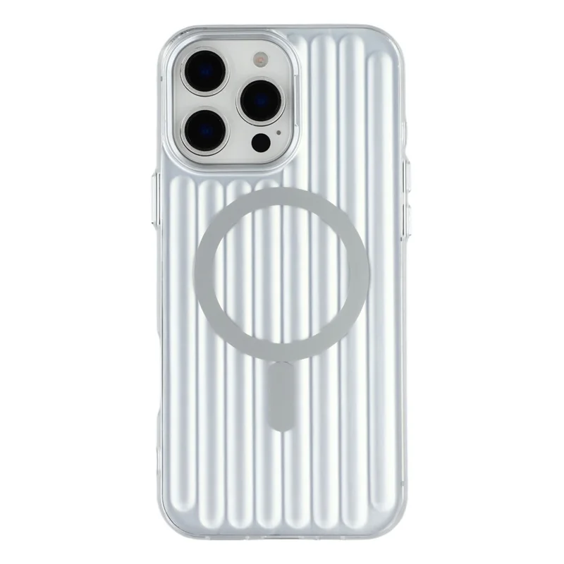 For iPhone 16 Pro Max Case Compatible with MagSafe Luggage Texture IMD TPU Phone Back Cover - Silver