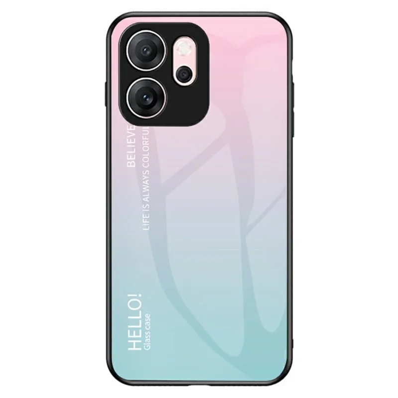Чехол для Oppo Reno14 F 5G с защитой от царапин из закаленного стекла + ПК + ТПУ - Градиентный розово-голубой