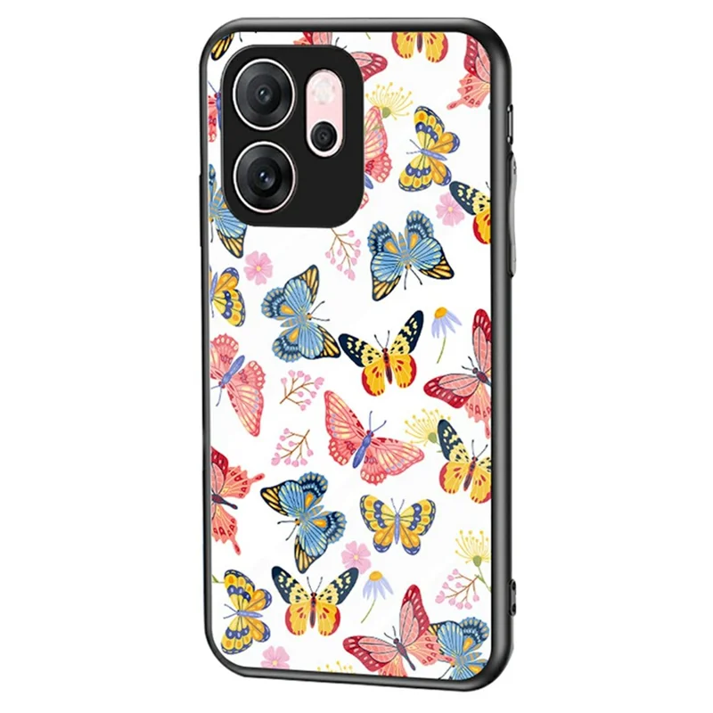 For Oppo Reno14 F 5G Case Butterfly Pattern TPU + Tempered Glass Protective Phone Cover - Colorful Butterfly