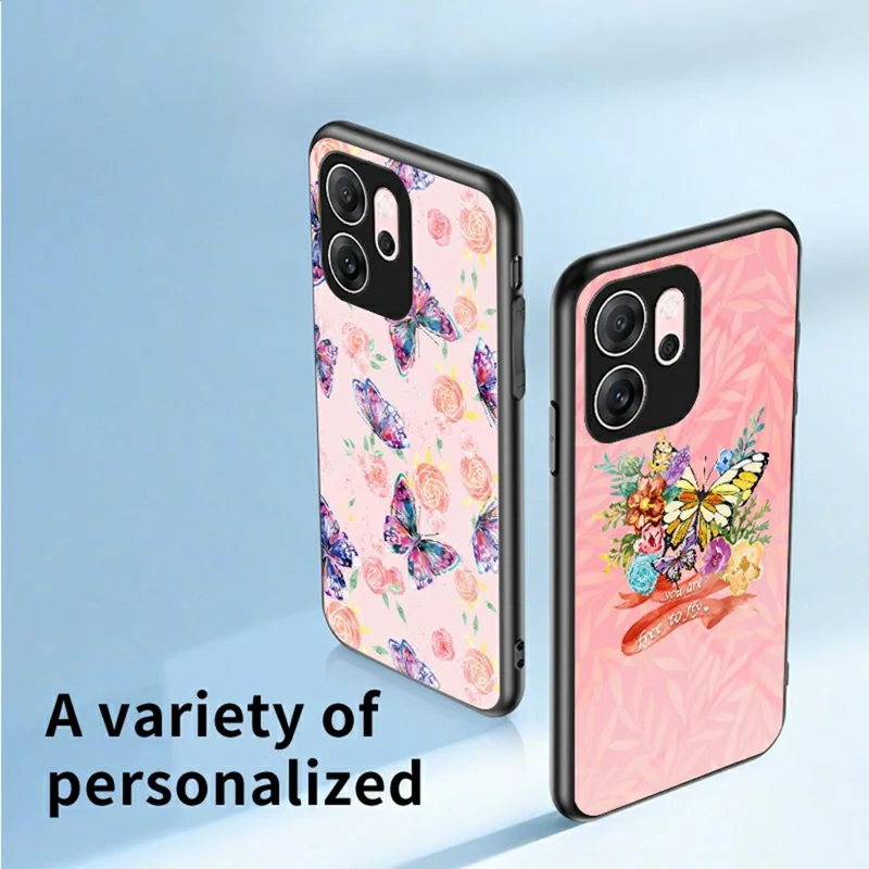 For Oppo Reno14 F 5G Case Butterfly Pattern TPU + Tempered Glass Protective Phone Cover - Colorful Butterfly