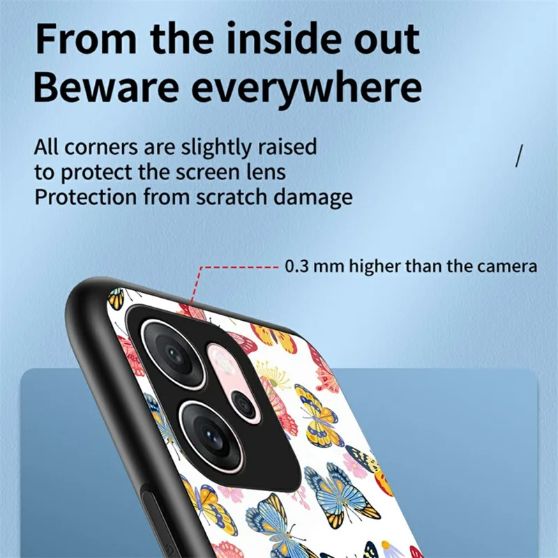 For Oppo Reno14 F 5G Case Butterfly Pattern TPU + Tempered Glass Protective Phone Cover - Colorful Butterfly