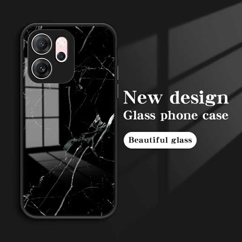 Pour Oppo Reno14 F 5G Étui Motif Marbre Verre Trempé+PC+TPU Coque de Protection pour Téléphone - Marbre Blanc
