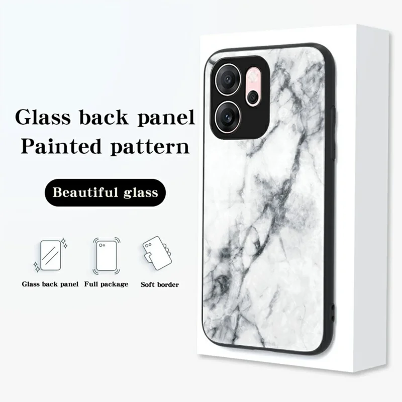 Pour Oppo Reno14 F 5G Étui Motif Marbre Verre Trempé+PC+TPU Coque de Protection pour Téléphone - Marbre Blanc