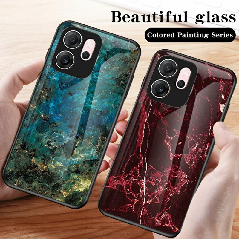 Pour Oppo Reno14 F 5G Étui Motif Marbre Verre Trempé+PC+TPU Coque de Protection pour Téléphone - Marbre Blanc