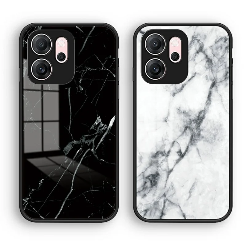Pour Oppo Reno14 F 5G Étui Motif Marbre Verre Trempé+PC+TPU Coque de Protection pour Téléphone - Marbre Blanc