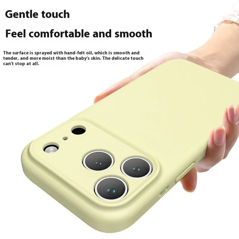 For iPhone 17 Pro Case Precision Fit PC + Liquid Silicone Protective Phone Cover with Microfiber Lining - Cream Yellow