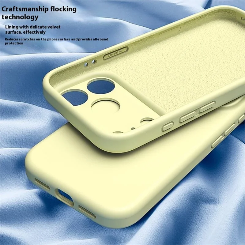 For iPhone 17 Pro Case Precision Fit PC + Liquid Silicone Protective Phone Cover with Microfiber Lining - Cream Yellow
