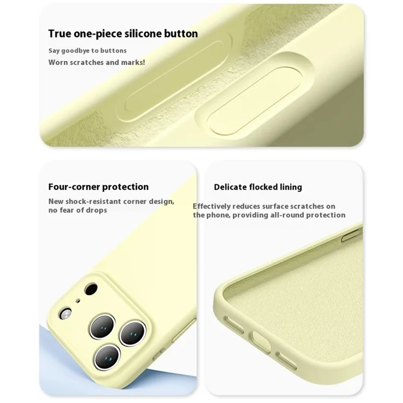 For iPhone 17 Pro Case Precision Fit PC + Liquid Silicone Protective Phone Cover with Microfiber Lining - Cream Yellow