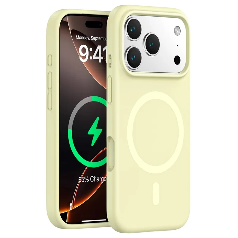 Für iPhone 17 Pro Hülle kompatibel mit MagSafe PC + Flüssigsilikon Handyhülle - Cremegelb