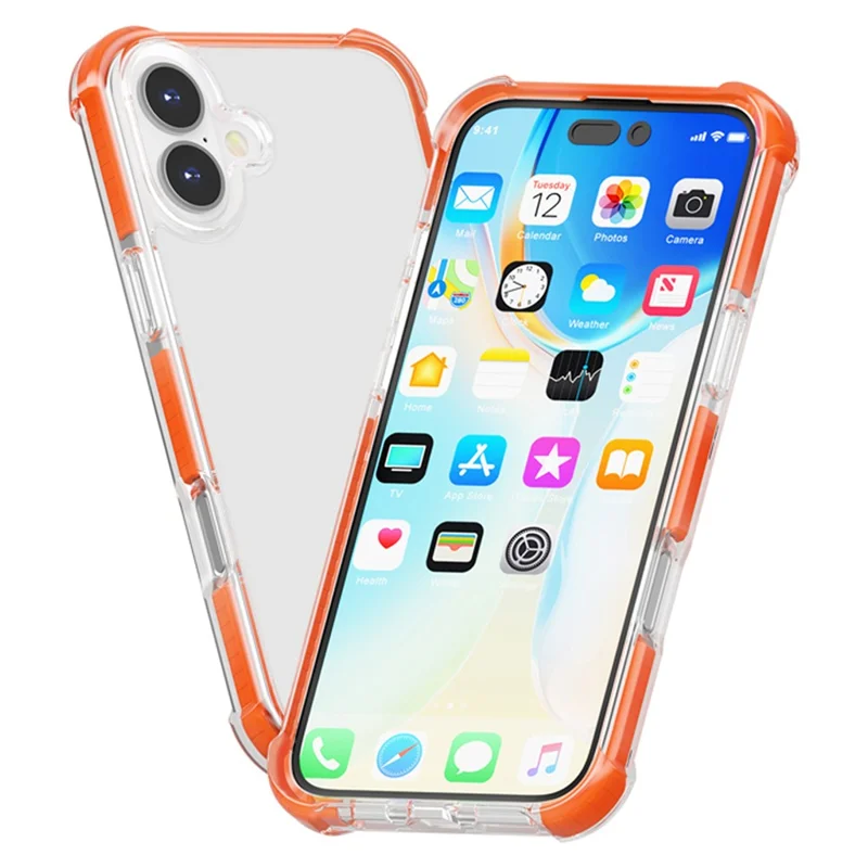 Coque iPhone 17 Antichoc à Quatre Coins - Transparente Orange en TPU + TPE + PC