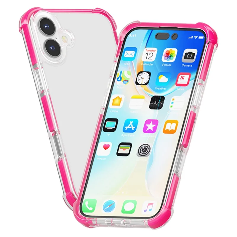Für iPhone 17 Hülle Vier Ecken Anti-Sturz Klare TPU + TPE + PC Handyhülle - Transparentes Pink