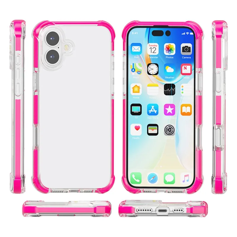 Für iPhone 17 Hülle Vier Ecken Anti-Sturz Klare TPU + TPE + PC Handyhülle - Transparentes Pink