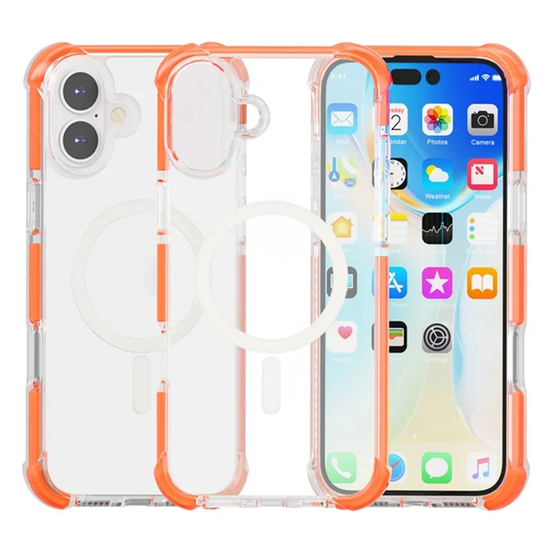 For iPhone 17 Case Compatible with MagSafe Reinforced Corners TPU + Acrylic + TPE Phone Cover - Orange