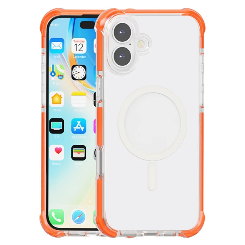 For iPhone 17 Case Compatible with MagSafe Reinforced Corners TPU + Acrylic + TPE Phone Cover - Orange