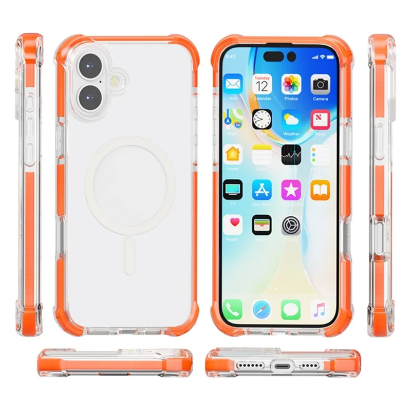 For iPhone 17 Case Compatible with MagSafe Reinforced Corners TPU + Acrylic + TPE Phone Cover - Orange